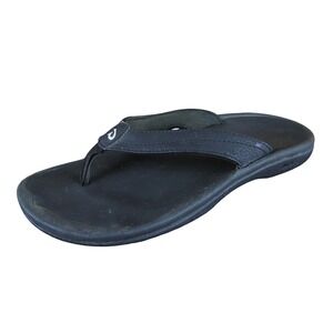 Olukai Ohana Sandals Women 7 Black Synthetic Flip-Flop Beach Comfort